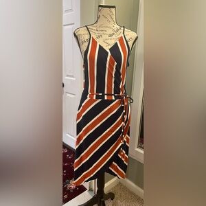 41 Hawthorn Black and Orange Sleeveless Wrap Midi Dress